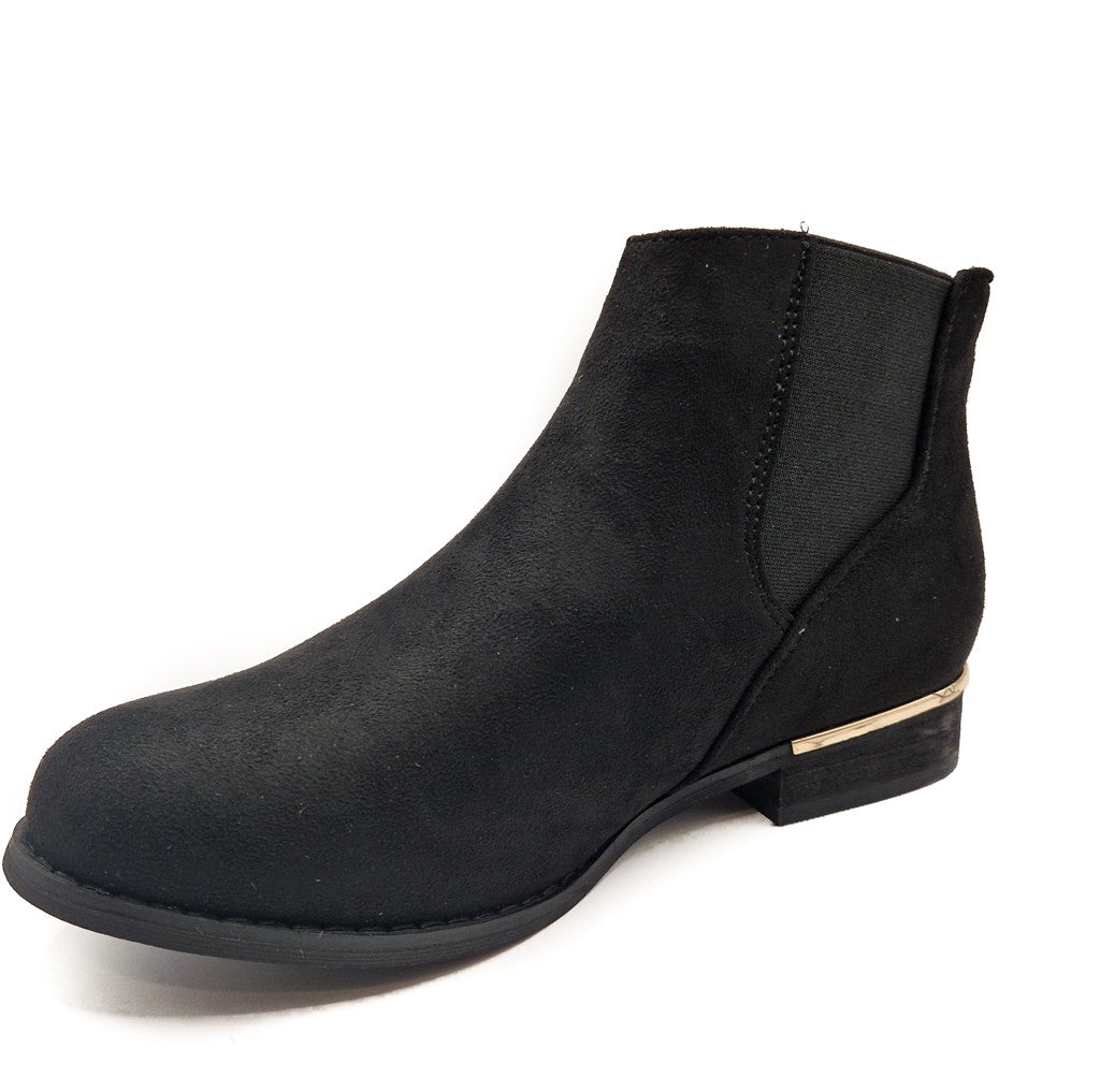 Womens Wide Fit Flat Black Suedette Pull On Elastic Chelsea Ankle Boots Size 3-8