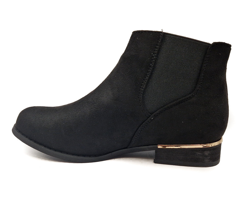 Womens Wide Fit Flat Black Suedette Pull On Elastic Chelsea Ankle Boots Size 3-8