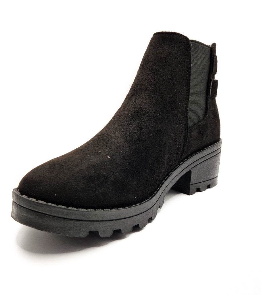 Women's Wide Fit Double Buckle Biker Ankle Boot Black