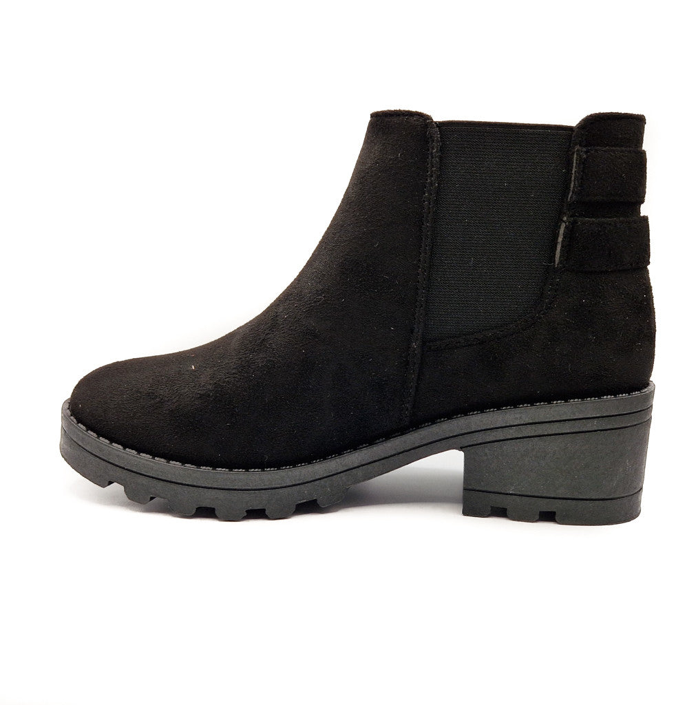 Women's Wide Fit Double Buckle Biker Ankle Boot Black