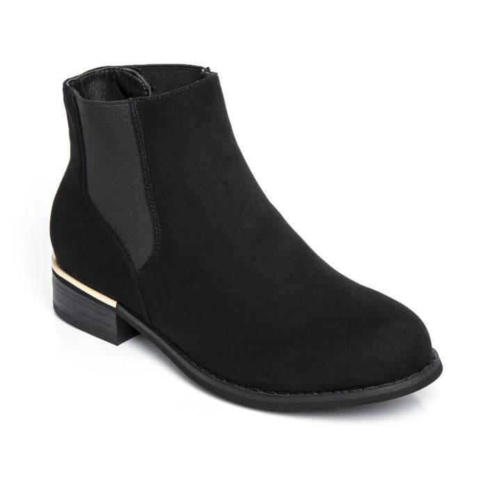 Womens Wide Fit Flat Black Suedette Pull On Elastic Chelsea Ankle Boots Size 3-8