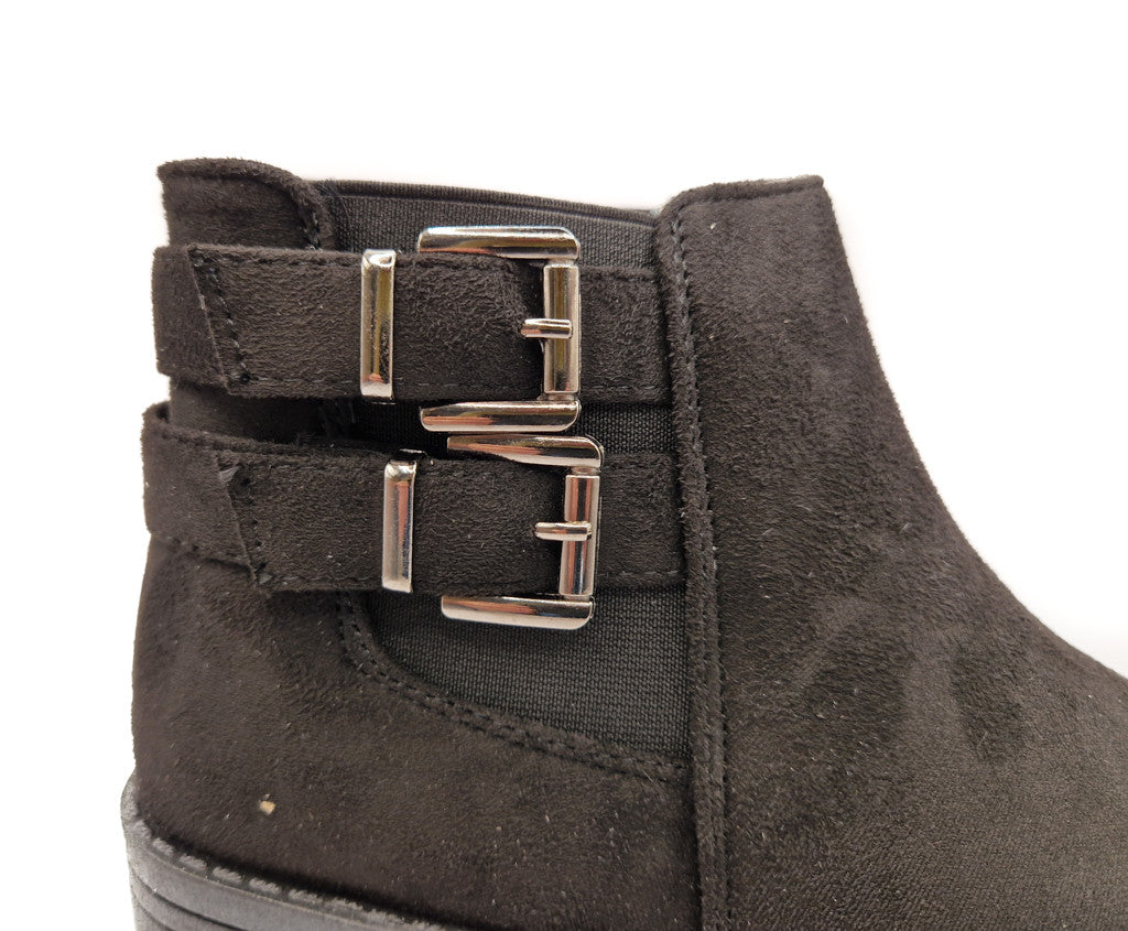 Women's Wide Fit Double Buckle Biker Ankle Boot Black