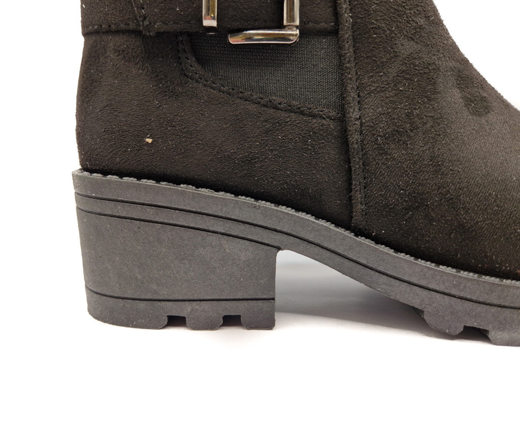 Women's Wide Fit Double Buckle Biker Ankle Boot Black