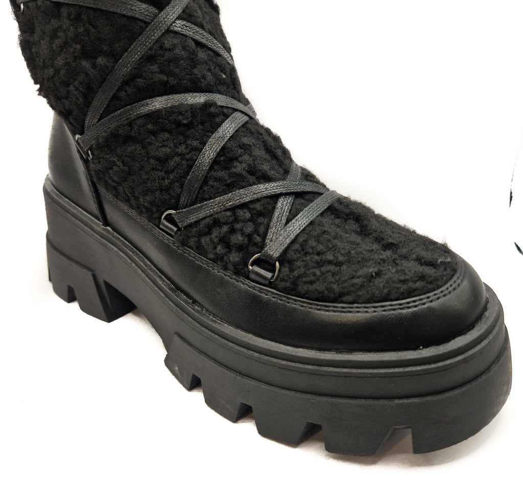 Womens Winter Warm Fur Lined Snow Boot Black