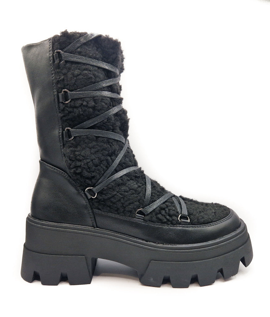 Womens Winter Warm Fur Lined Snow Boot Black