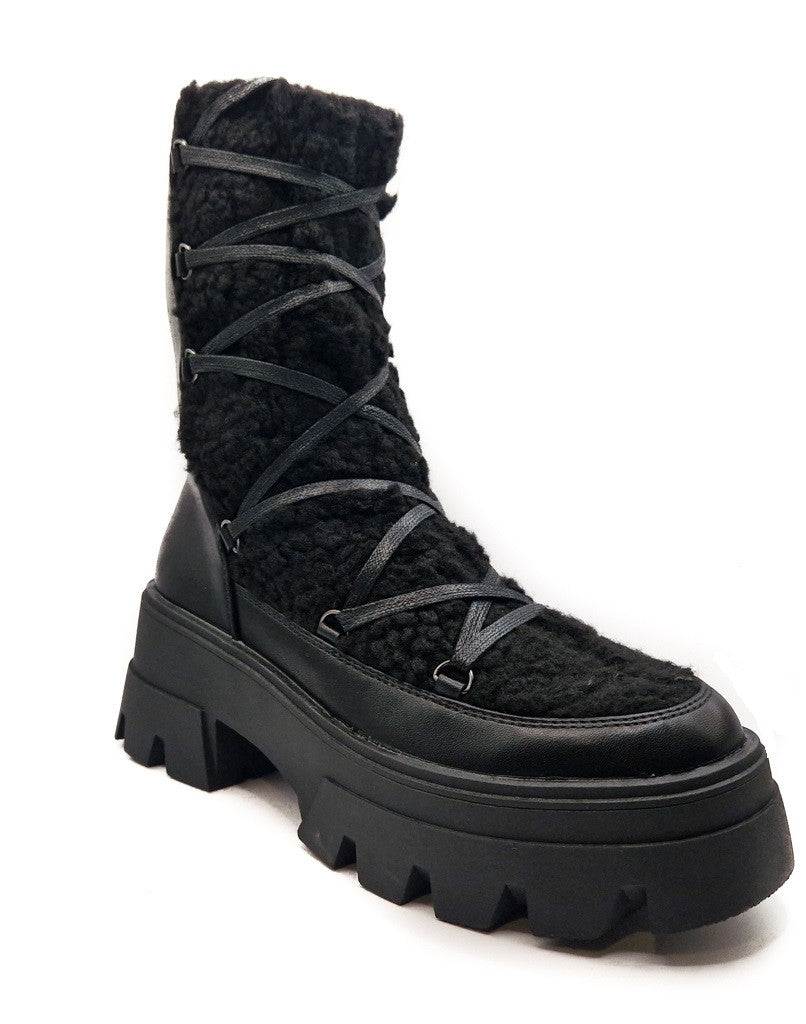 Womens Winter Warm Fur Lined Snow Boot Black
