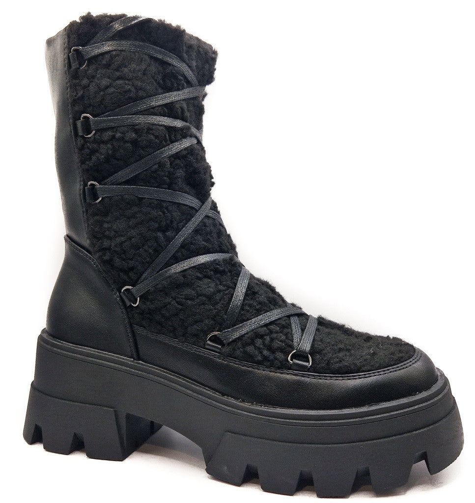 Womens Winter Warm Fur Lined Snow Boot Black