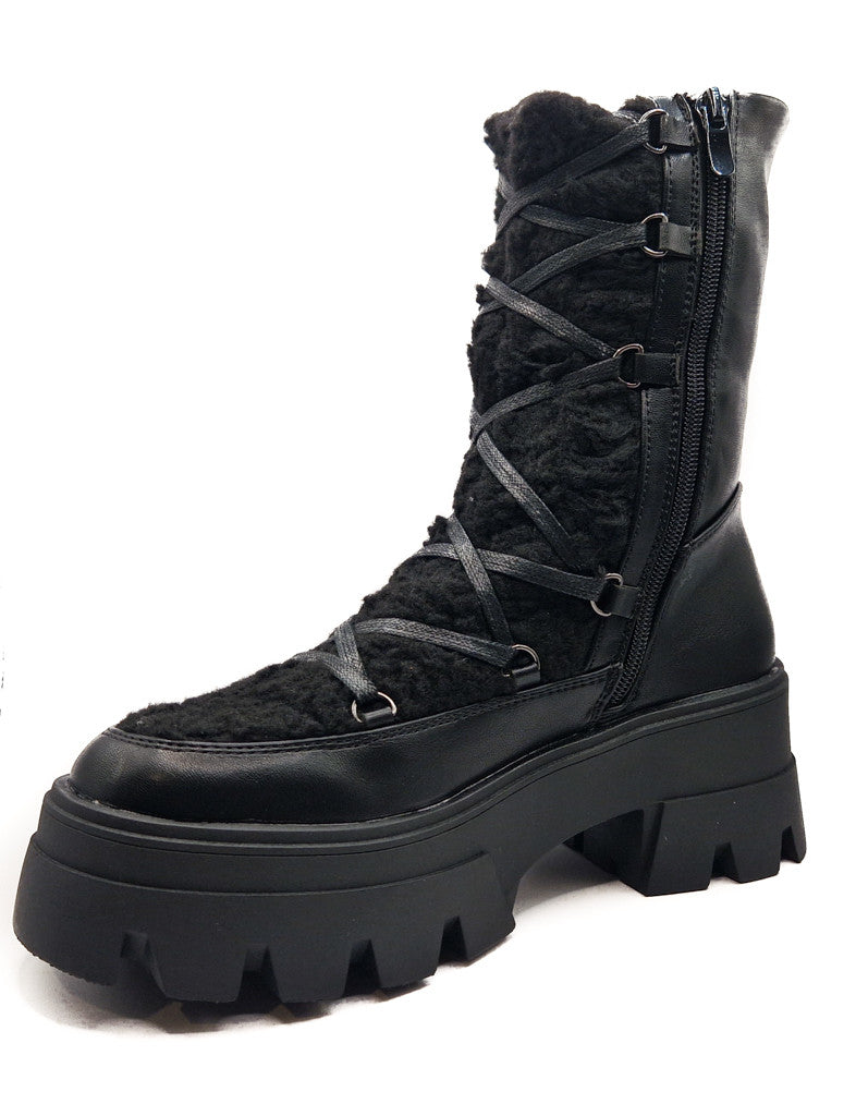 Womens Winter Warm Fur Lined Snow Boot Black