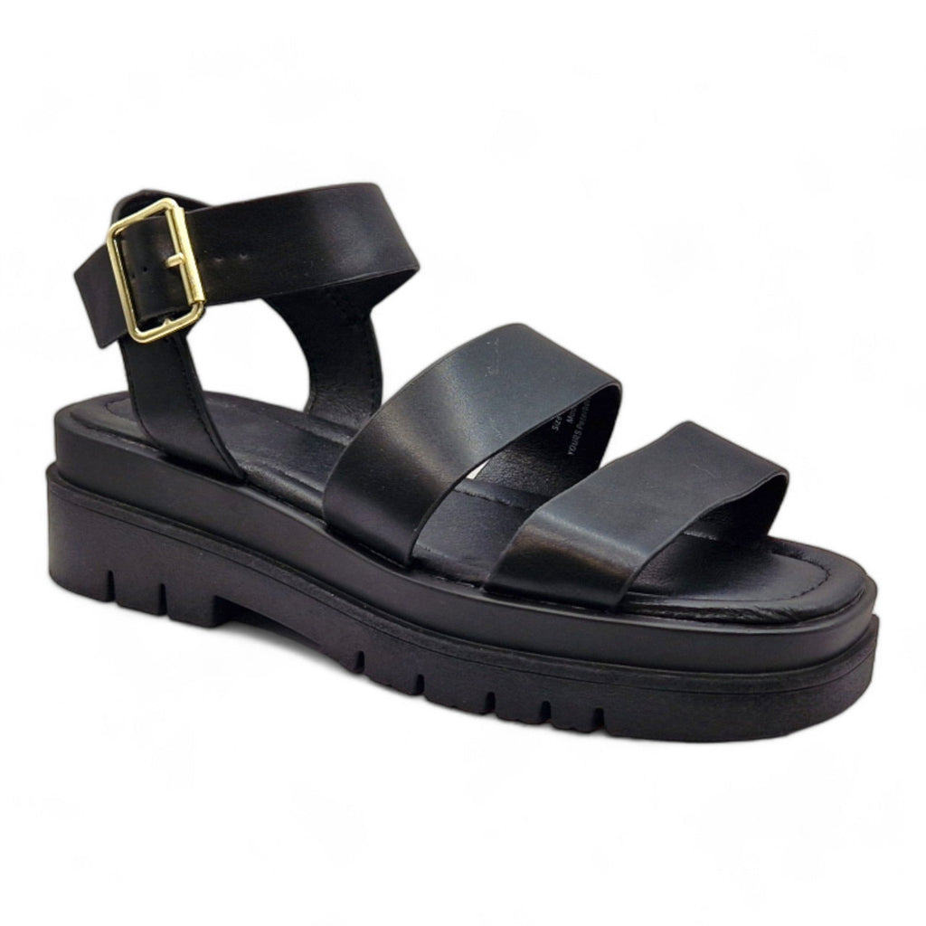 Women's Three Strap Gladiator E Wide Fit Sandals Black