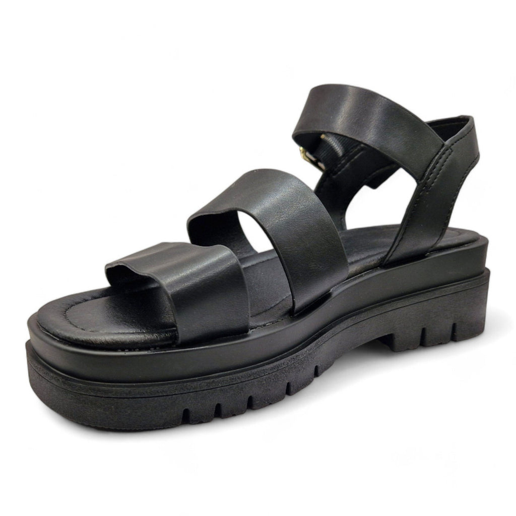 Women's Three Strap Gladiator E Wide Fit Sandals Black
