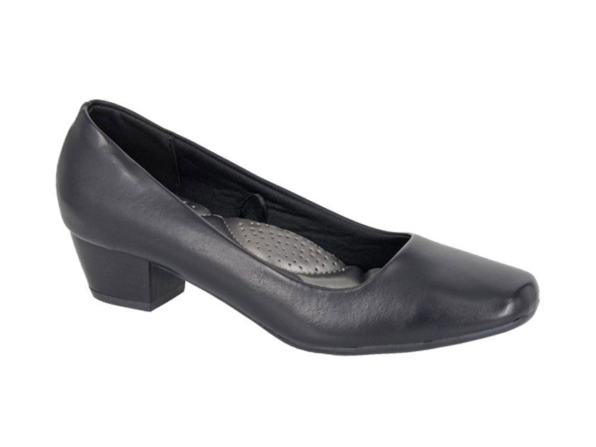 Boulevard Ladies Low Heel Court Shoes Black - Renna Clothing