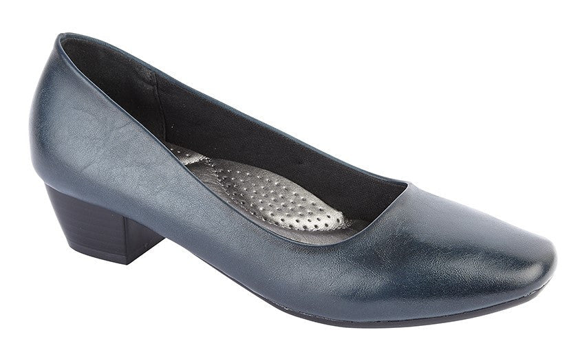 Boulevard Ladies Low Heel Court Shoes Navy - Renna Clothing