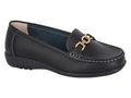 Boulevard Women's Extra Wide Fit Leather Slip On Moccasin Shoes Black - Renna Clothing