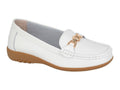 Boulevard Women's Extra Wide Fit Leather Slip On Moccasin Shoes White - Renna Clothing