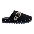 Buckled Faux Suede Mule Clogs Black - Renna Clothing
