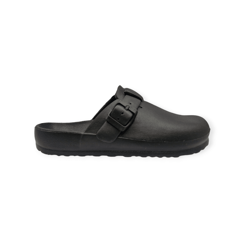 Buckled Rubber Mule Clogs Black - Renna Clothing