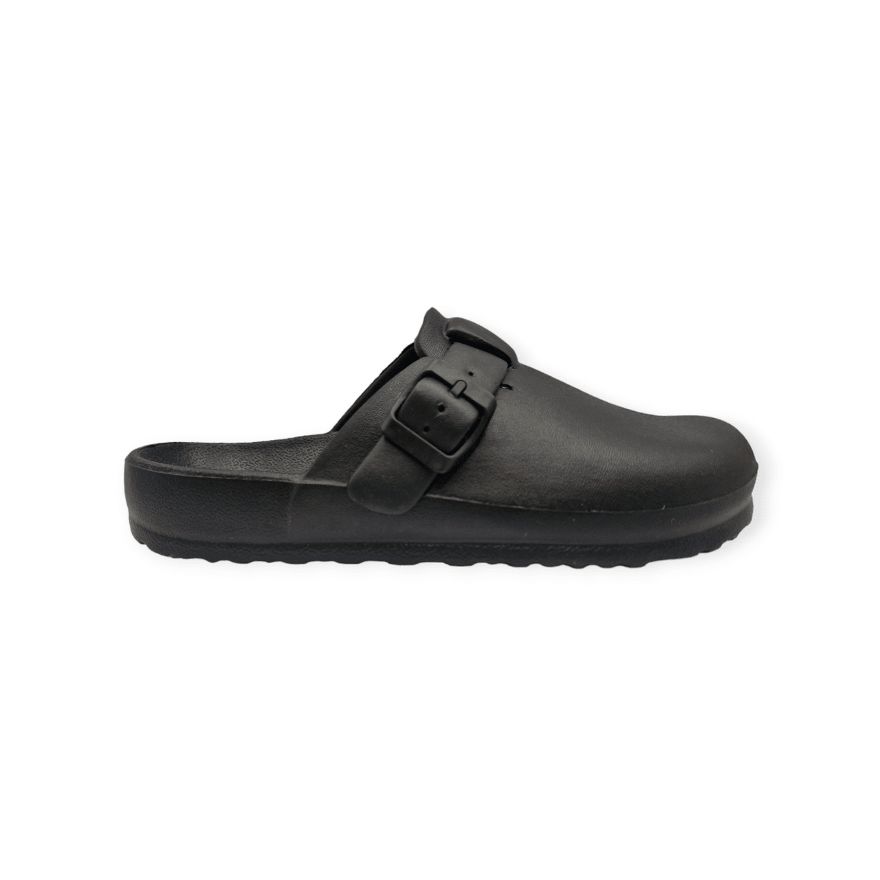 Buckled Rubber Mule Clogs Black - Renna Clothing