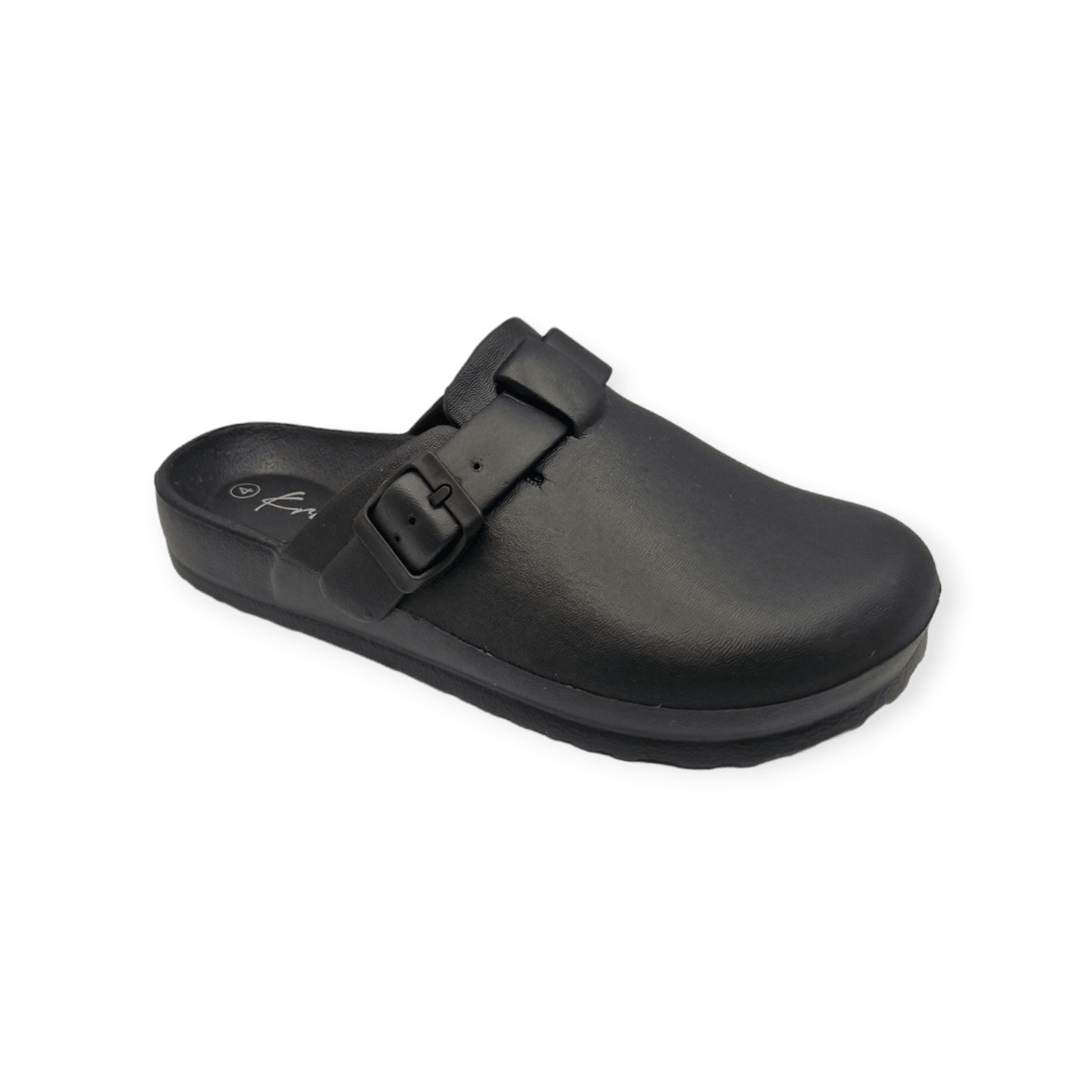 Buckled Rubber Mule Clogs Black - Renna Clothing