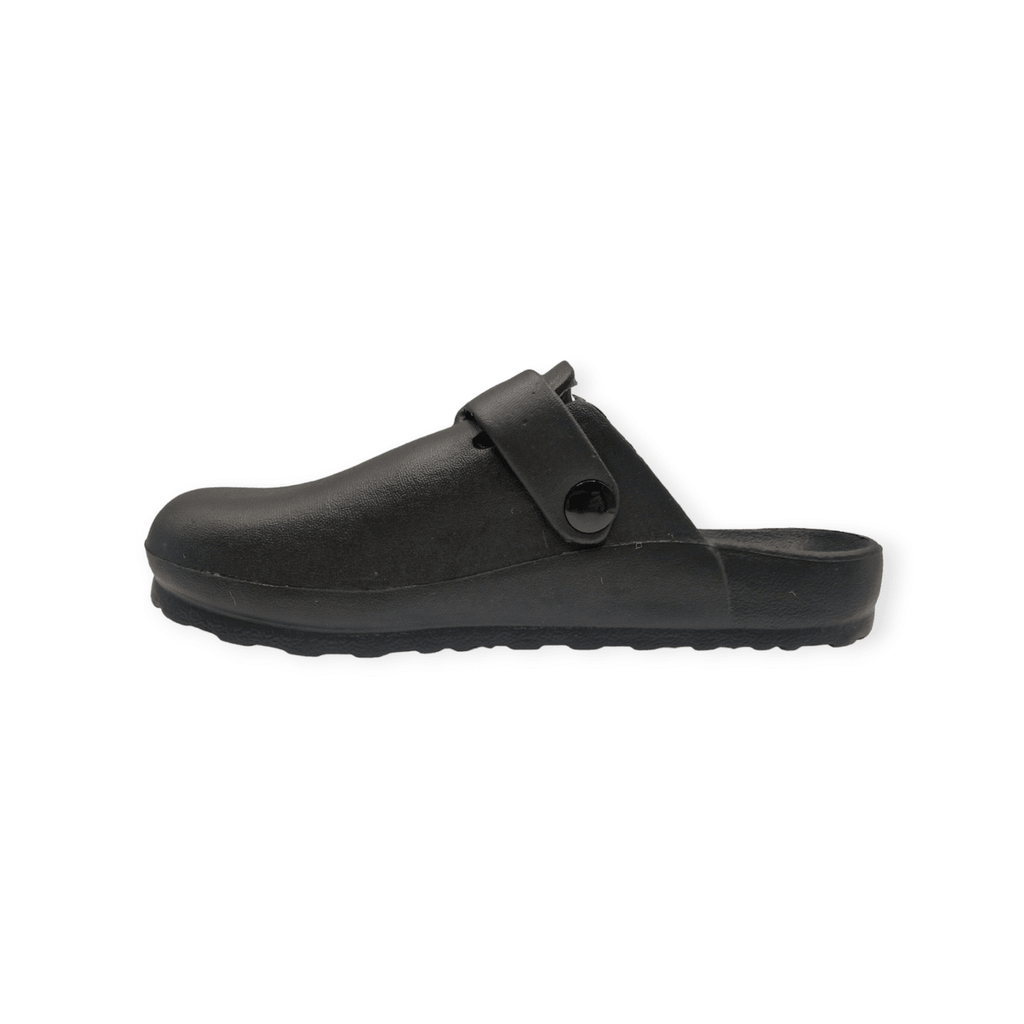 Buckled Rubber Mule Clogs Black - Renna Clothing
