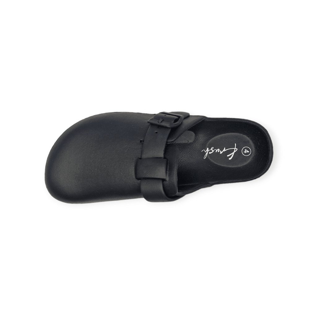 Buckled Rubber Mule Clogs Black - Renna Clothing