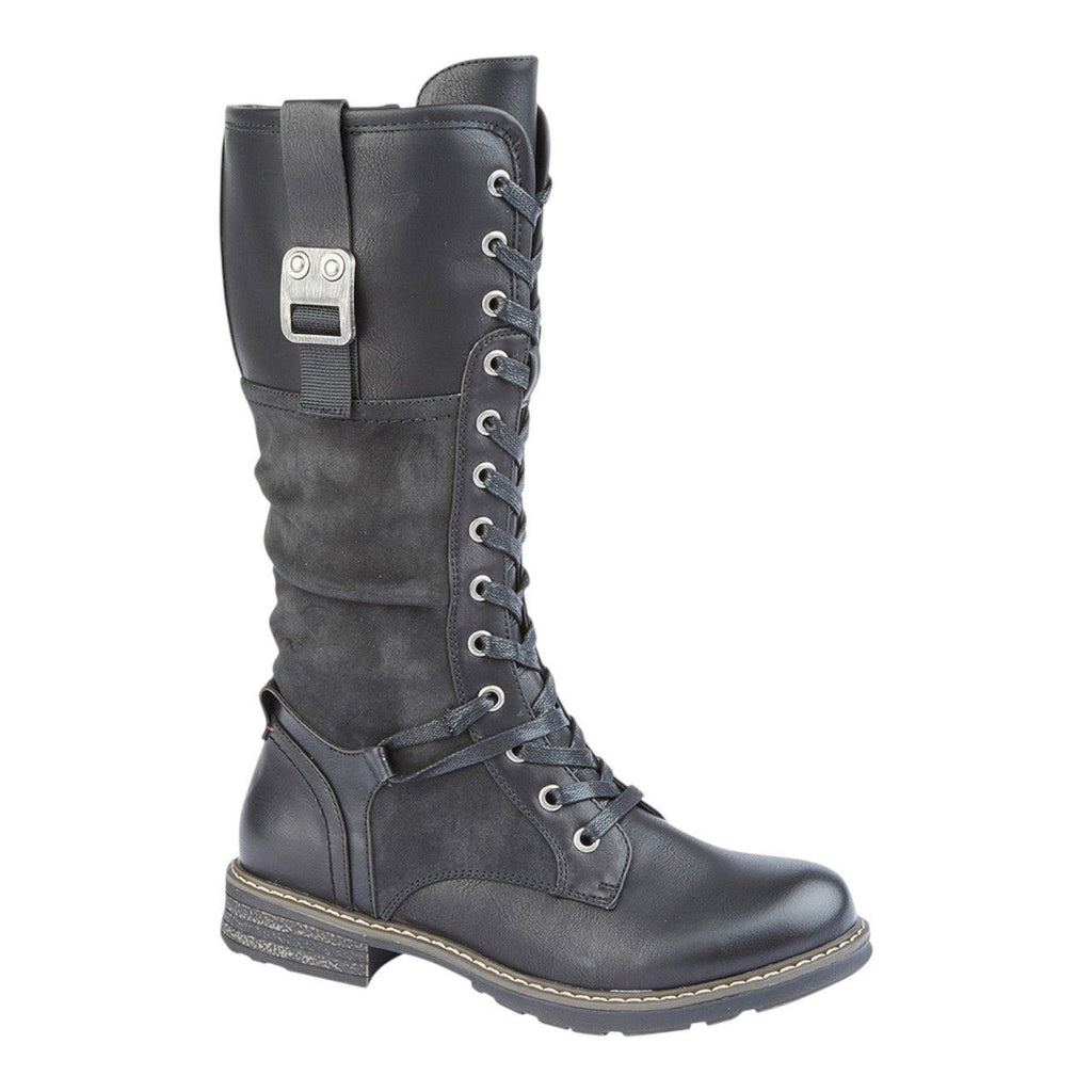 Cipriata Long Leg Lace Up Biker Boots Black Brush - Renna Clothing