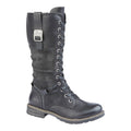 Cipriata Long Leg Lace Up Biker Boots Black Brush - Renna Clothing