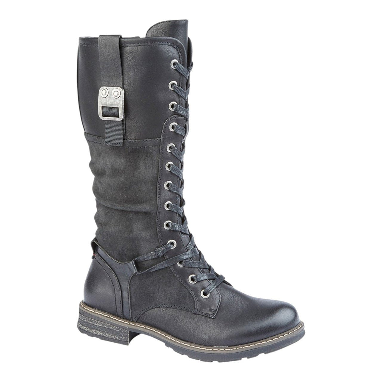 Cipriata Long Leg Lace Up Biker Boots Black Brush - Renna Clothing