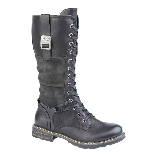 Cipriata Long Leg Lace Up Biker Boots Black Brush - Renna Clothing