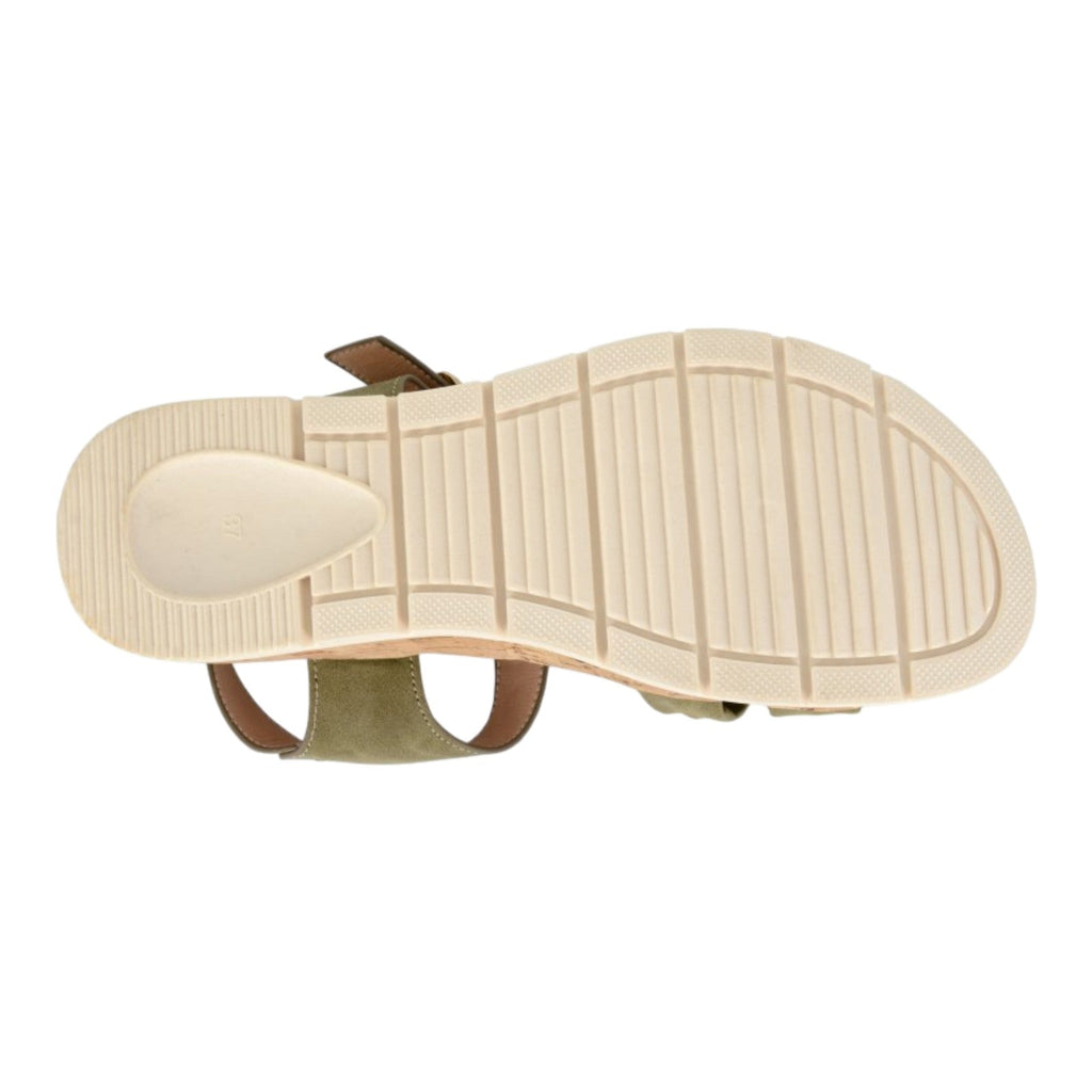 Cipriata Touch Fastening 2 Bar Low Wedge Sandals Green - Renna Clothing