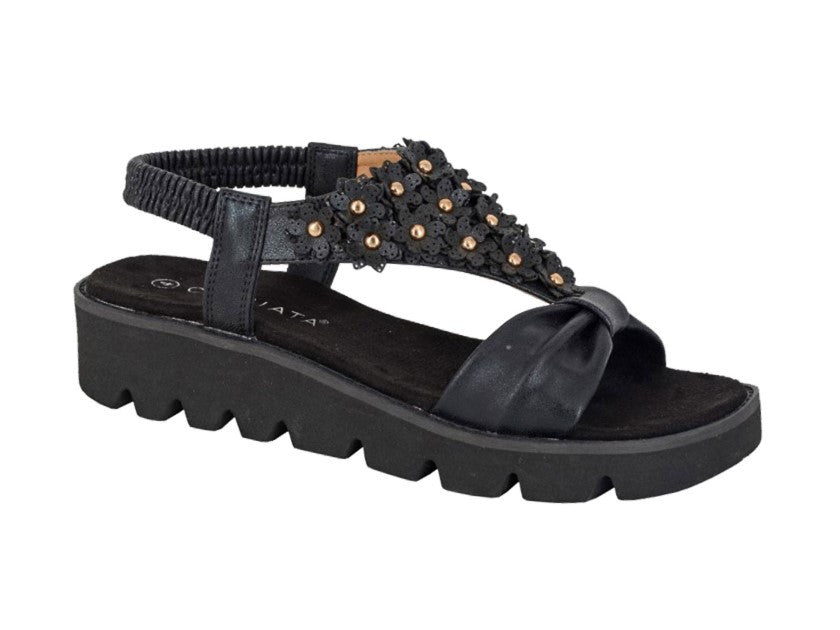 Cipriata Women's Dressy Platform Elasticated Sandal Black - Renna Clothing