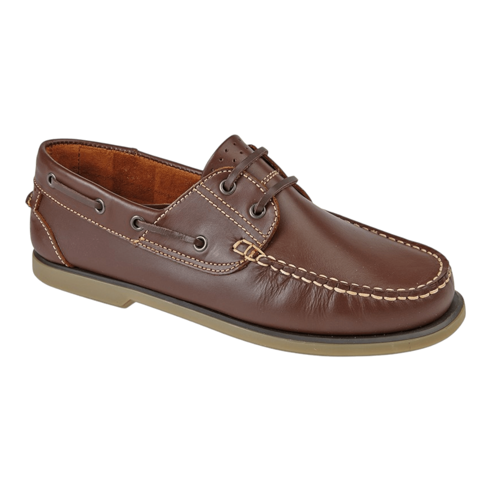 DEK Men’s Leather Moccasin Boat Shoes – Non‑Marking Stitched TPR Sole - Renna Clothing