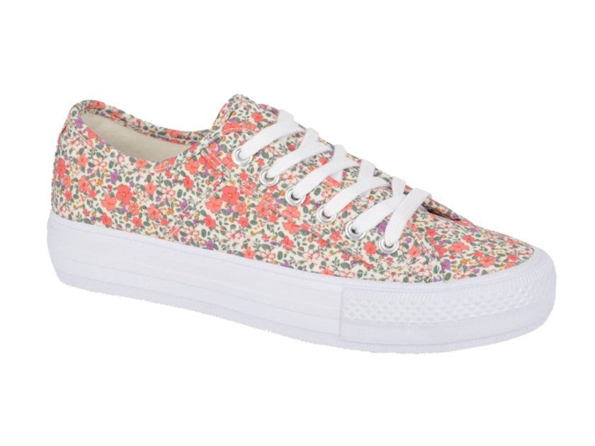 Dek Women's Lace Up Canvas Floral Trainers Beige - Renna Clothing