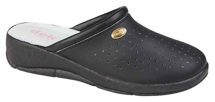 DEK Womens Slip On Leather Clogs Black - Renna Clothing
