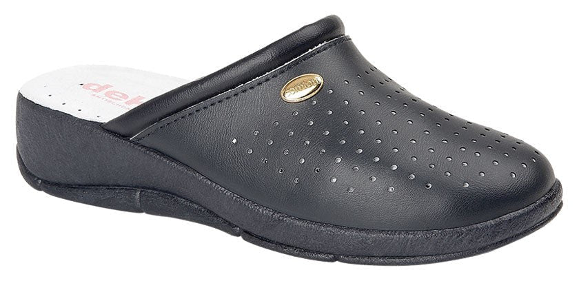 DEK Womens Slip On Leather Clogs Navy - Renna Clothing
