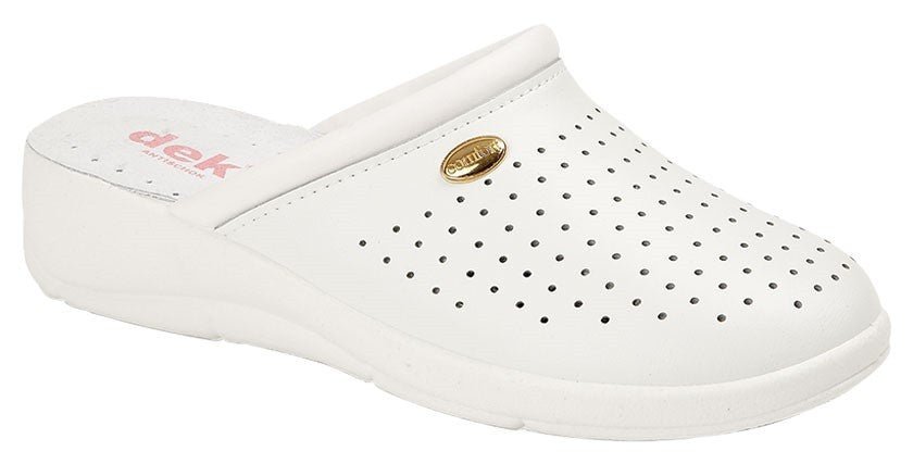 DEK Womens Slip On Leather Clogs White - Renna Clothing