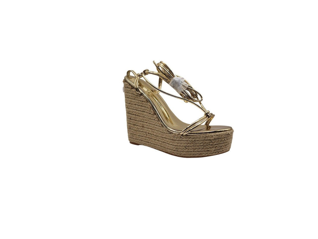 Espadrille Chunky Hessian Wedge Mule Sandal Gold - Renna Clothing