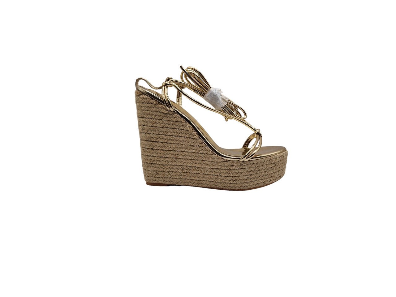 Espadrille Chunky Hessian Wedge Mule Sandal Gold - Renna Clothing