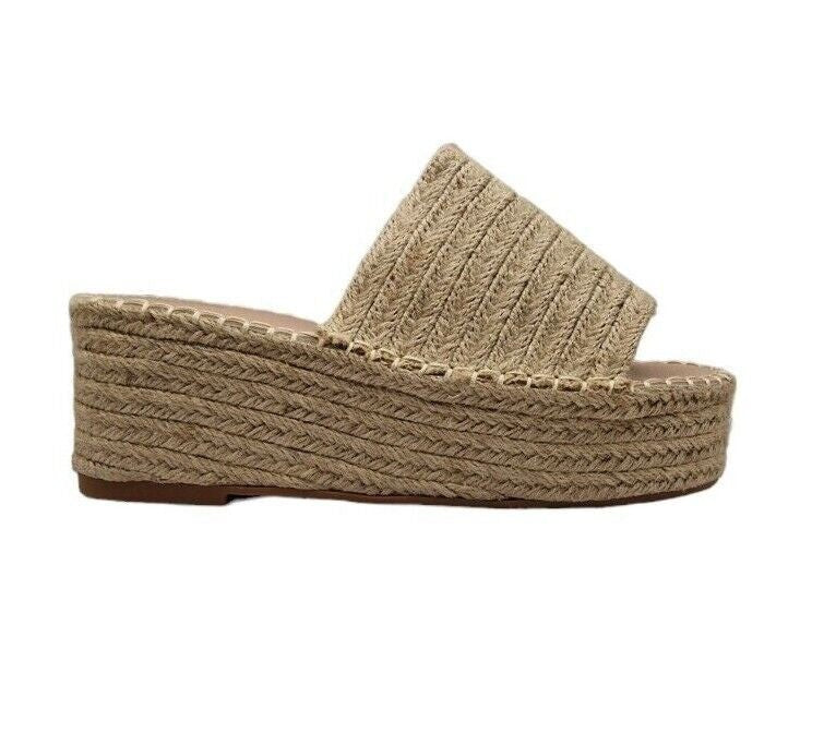 Espadrille Mule Flatform Hessian Sandal Beige - Renna Clothing