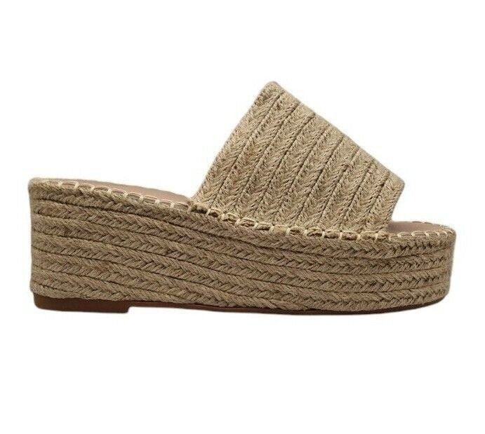 Espadrille Mule Flatform Hessian Sandal Beige - Renna Clothing