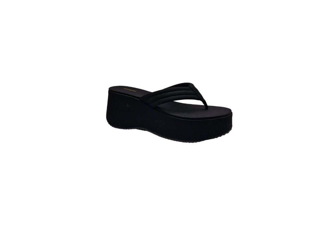 Flatform Toe Post Chunky Sandals Black - Renna Clothing