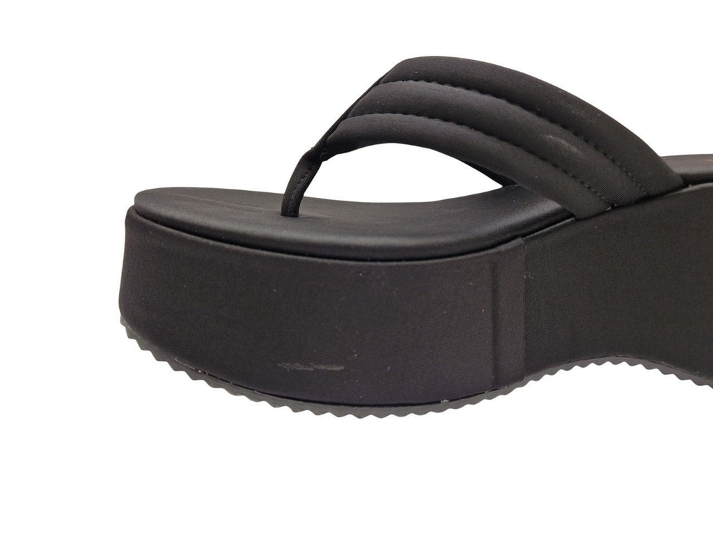 Flatform Toe Post Chunky Sandals Black - Renna Clothing