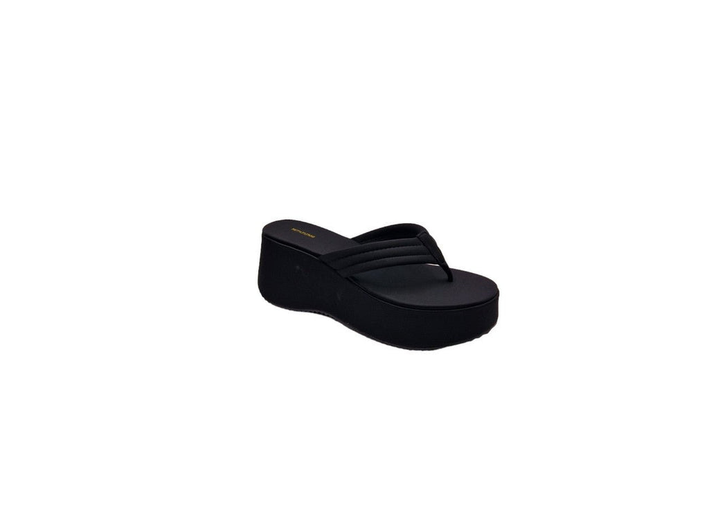 Flatform Toe Post Chunky Sandals Black - Renna Clothing