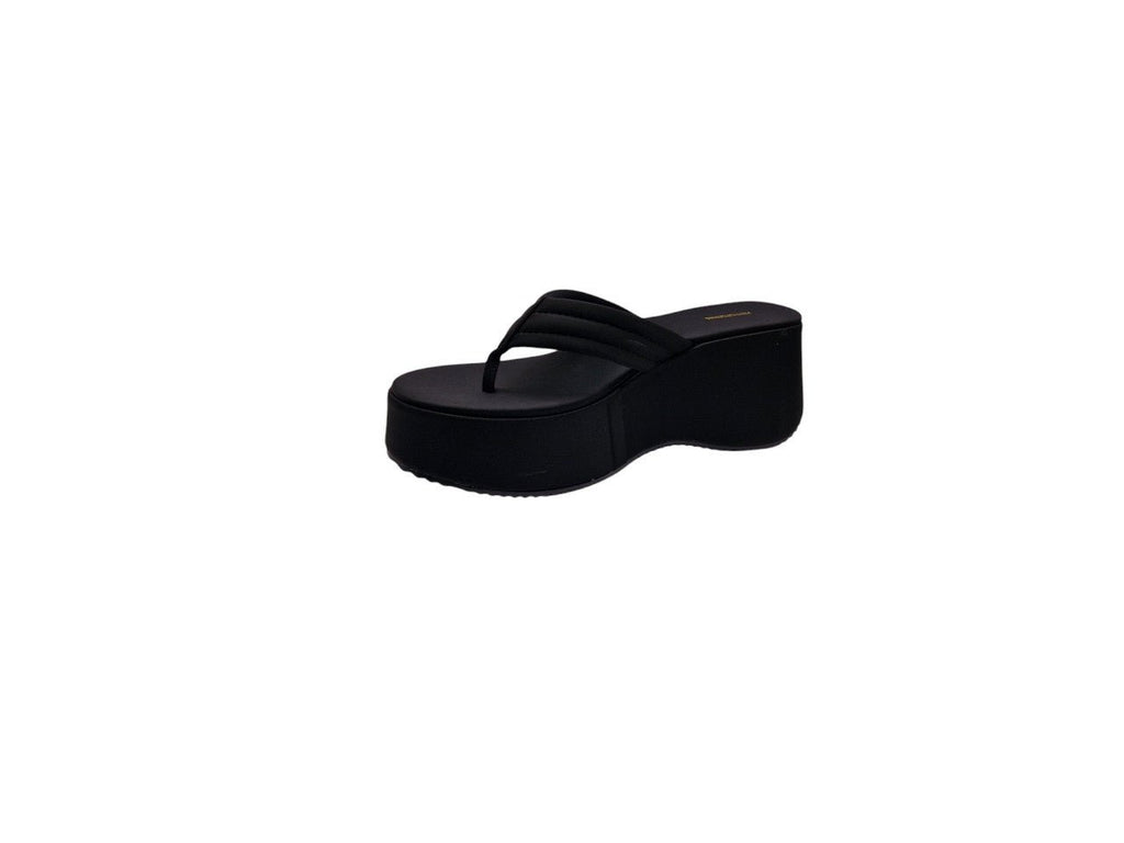 Flatform Toe Post Chunky Sandals Black - Renna Clothing