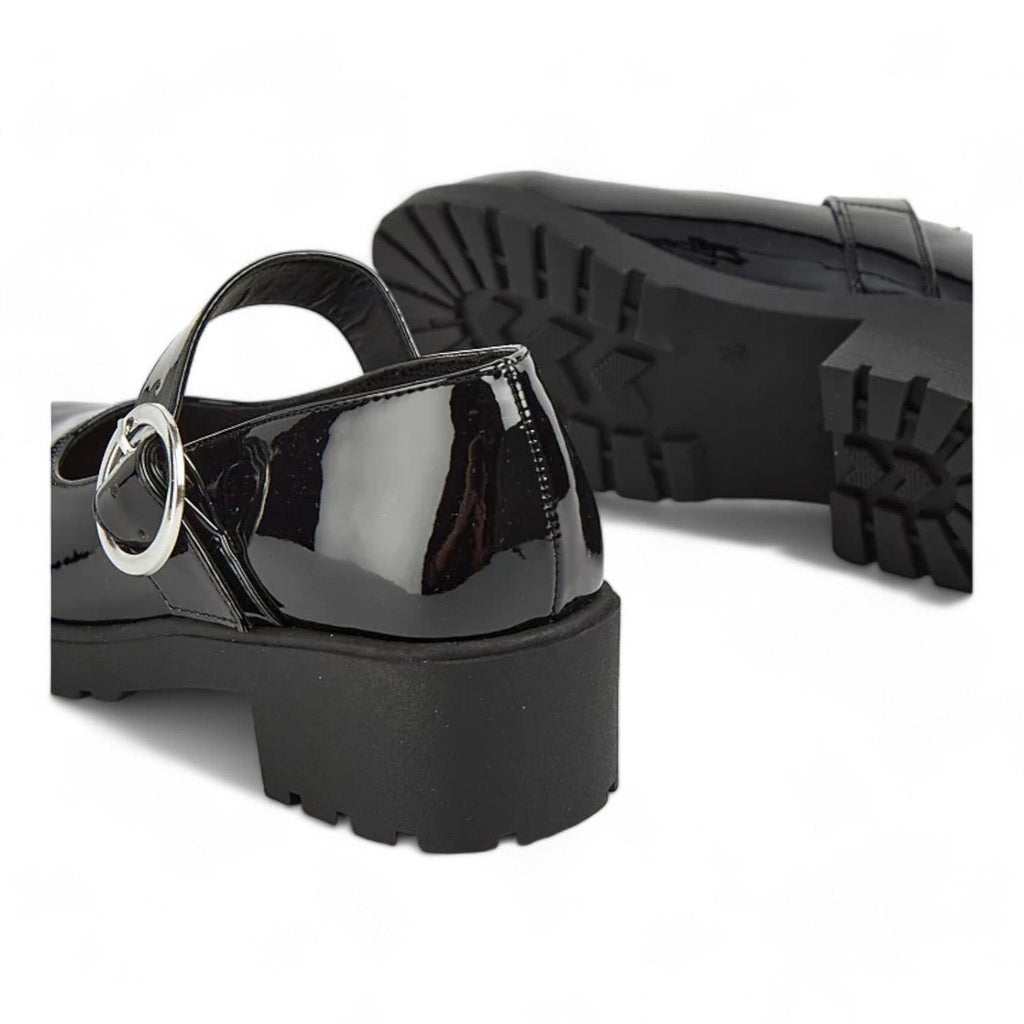 Girls Mary Janes School Chunky Heel Shoes Patent Black - Renna Clothing