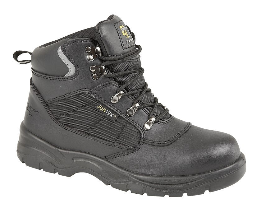 Grafters Leather Steel Toe Cap Work Boots Black - Renna Clothing