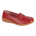 Jo & Joe Ladies Sandbank Leather Wedge Loafers with Metal Trim Dark Red - Renna Clothing