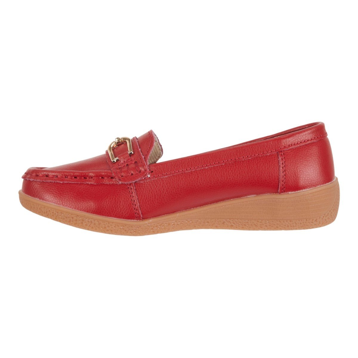 Jo & Joe Ladies Sandbank Leather Wedge Loafers with Metal Trim Dark Red - Renna Clothing