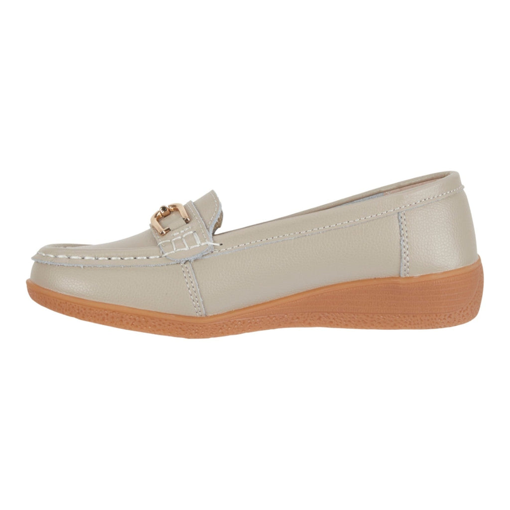 Jo & Joe Ladies Sandbank Leather Wedge Loafers with Metal Trim Smoke - Renna Clothing