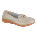 Jo & Joe Ladies Sandbank Leather Wedge Loafers with Metal Trim Smoke - Renna Clothing