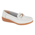 Jo & Joe Ladies Sandbank Leather Wedge Loafers with Metal Trim White - Renna Clothing